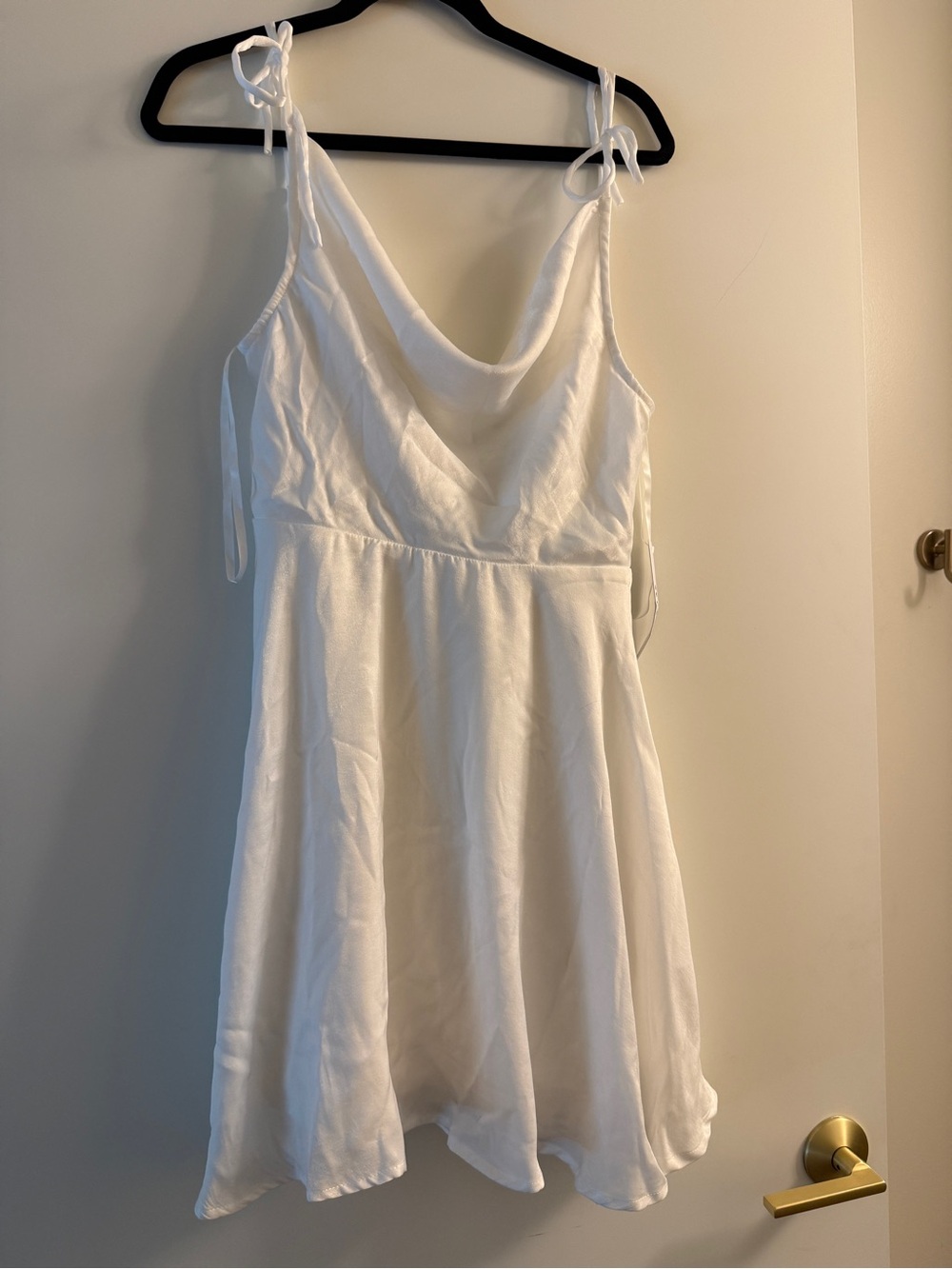 NWT White Tie-Shoulder Cowl Neck Dress